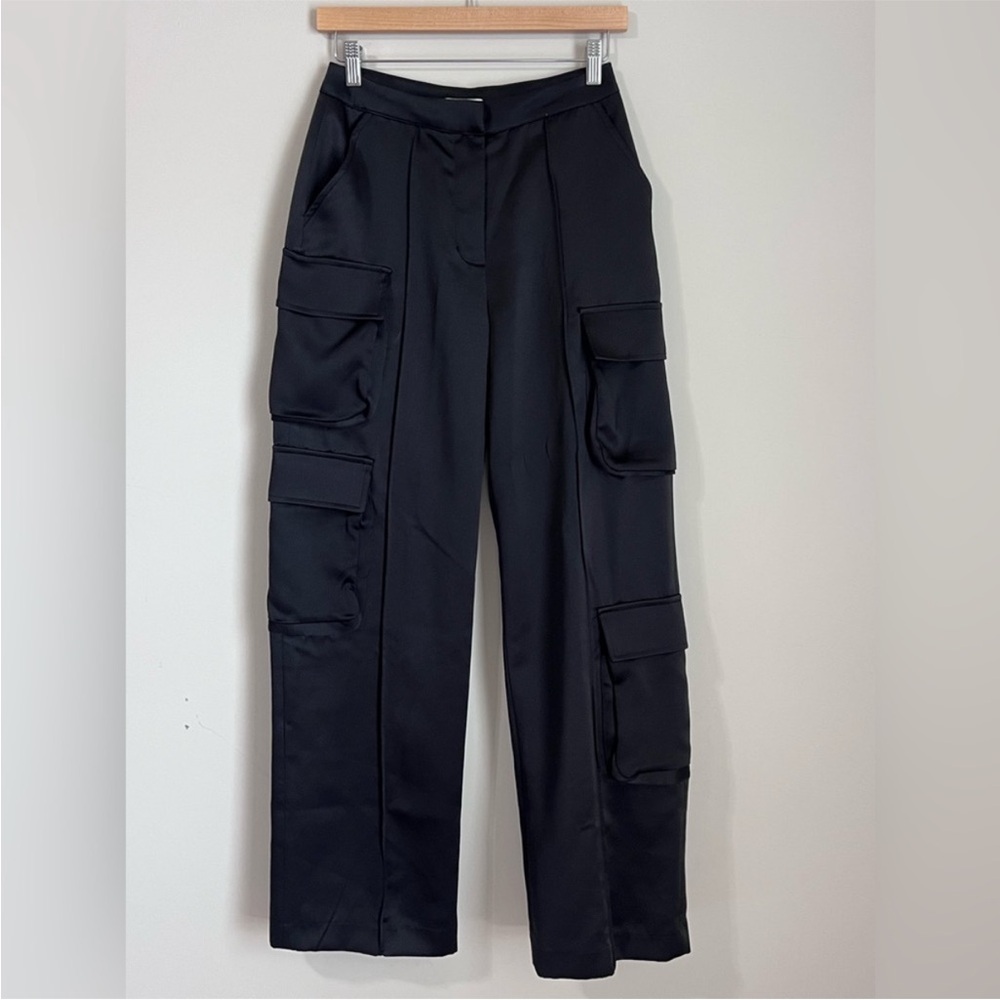 House of CB Black Satin Cargo Wide-Leg Pants
